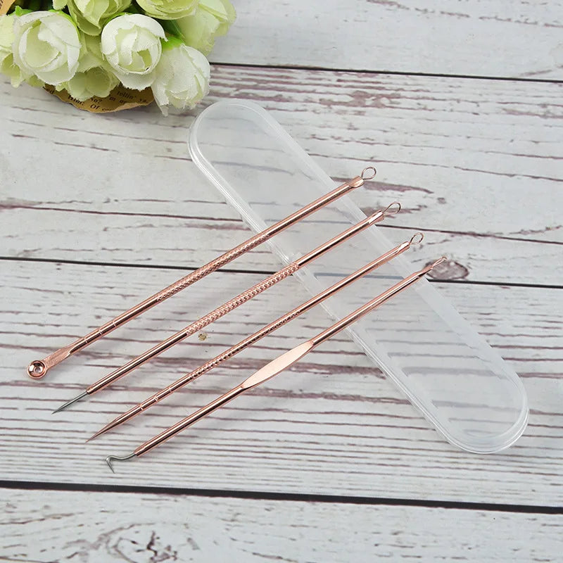 4-Piece Blackhead Extractor Tool Set | Stainless Steel Skin Care Blackhead Extractor Set QXL rose-gold
