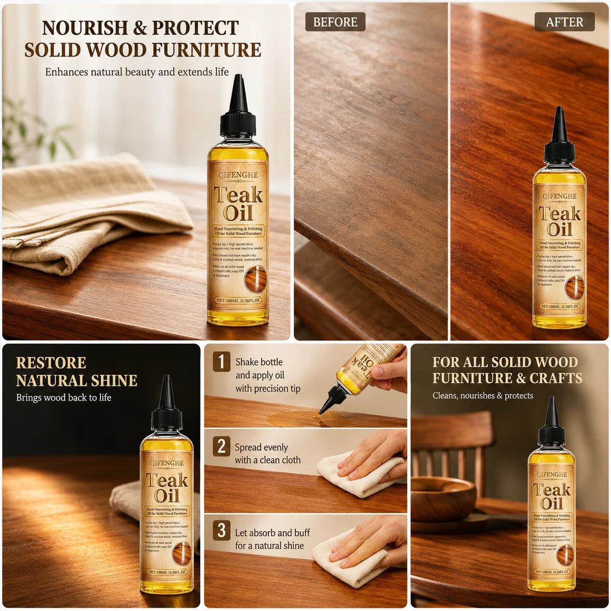 Teak Oil for Wood Furniture | Nourishing & Polishing Oil Wood Furniture Oil QXL