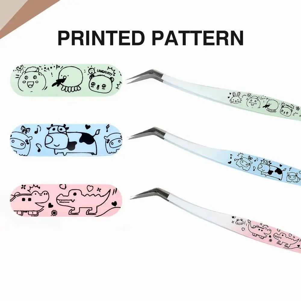 Cartoon Curved Stainless Steel Tweezers for Lash Extensions Eyelash Tweezers QXL