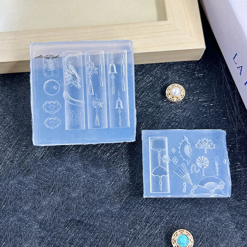 3D Chinese-Style Silicone Nail Art Mold | Dragon & Fan Designs Silicone Nail Mold QXL