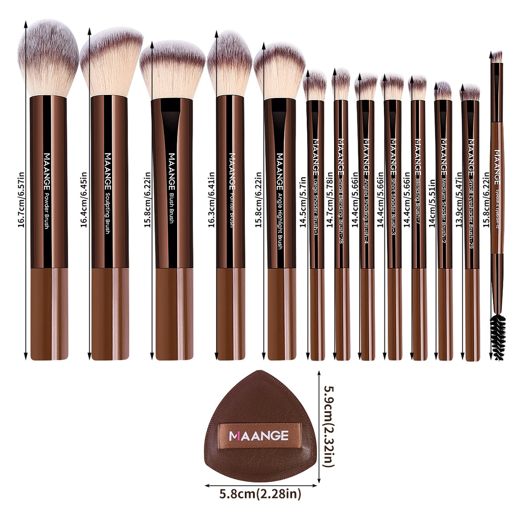 MAANGE 15-Pc Synthetic Makeup Brush Set & Air Cushion Puffs Makeup Brush Set QXL