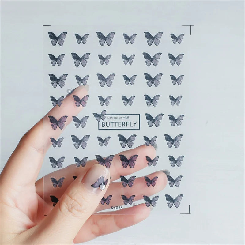 5D Butterfly Nail Art Stickers – Kawaii Black & Blue Decals Nail Art Stickers QXL