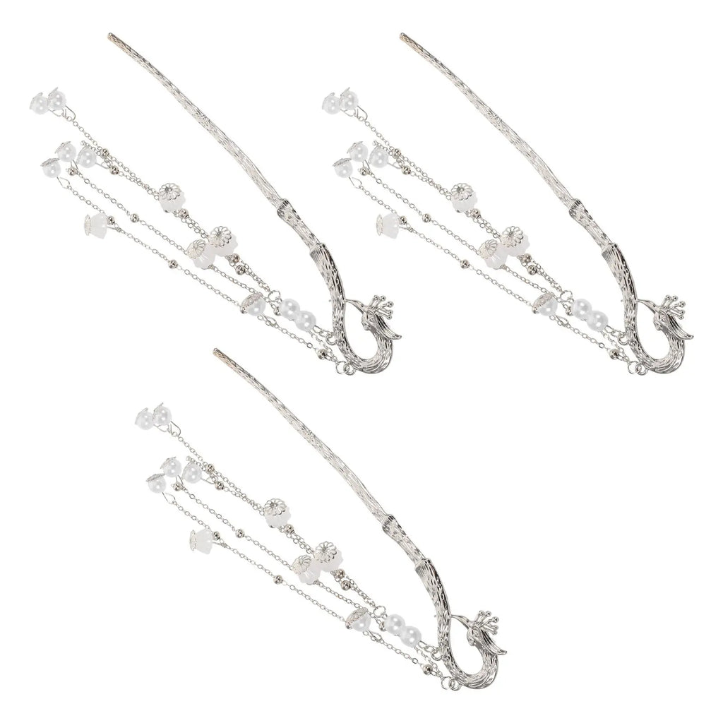 3-Pack Phoenix Tassel Hair Sticks | Vintage Chinese Hairpins Decorative Hair Sticks QXL Default Title