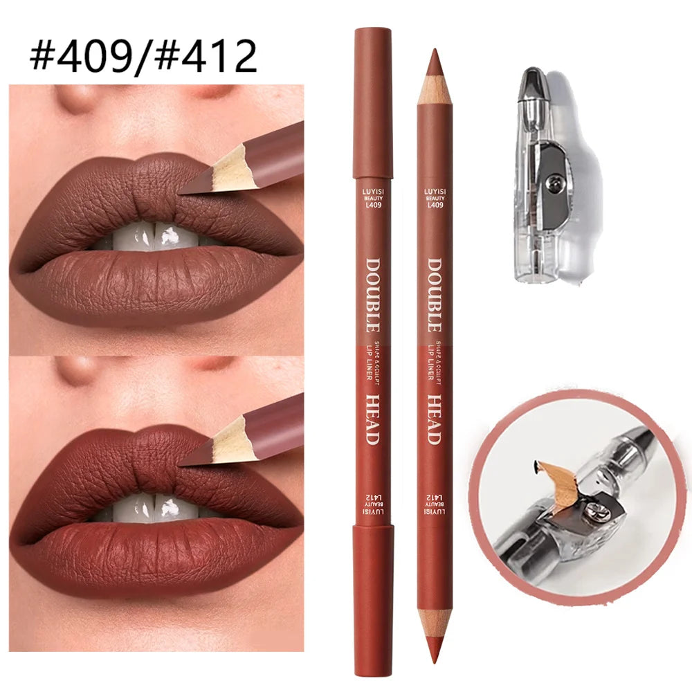 Matte Double-Ended Lip Liner + Sharpener | Waterproof Lip Liner Pencil QXL 409 412