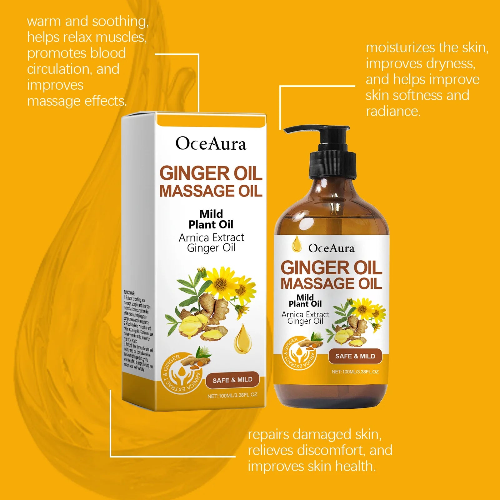 Ginger Body Massage Essential Oil | Firms & Nourishes Skin Body Massage Oil QXL 100Ml