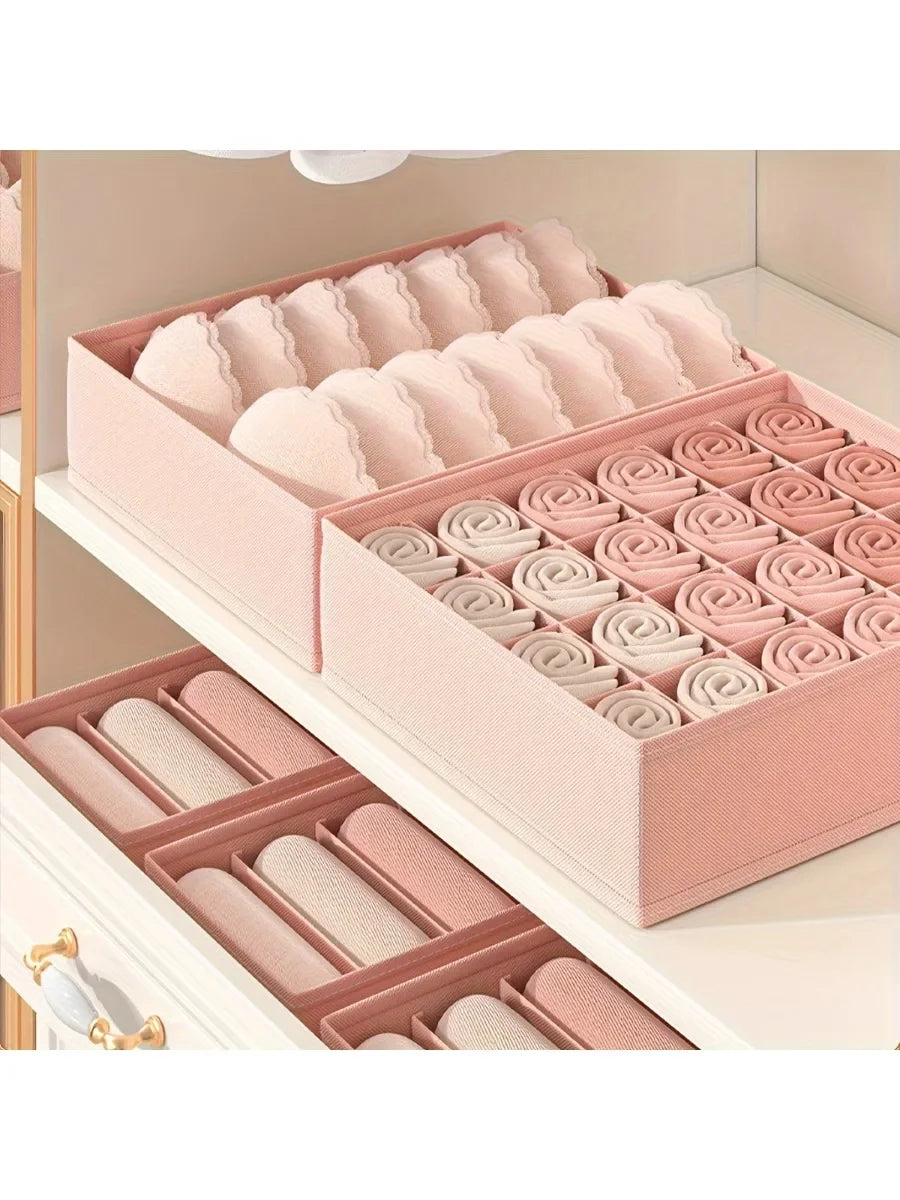 Multi-Compartment Underwear Organizer – Bras, Socks & Panties Drawer Organizer QXL 3pcs pink