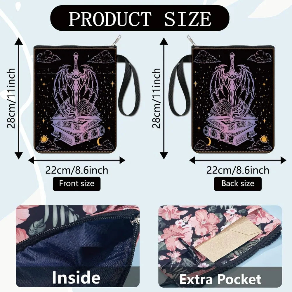 Gothic Sword & Stars Book Sleeve | Zippered Fabric Cover Fabric Book Sleeve QXL