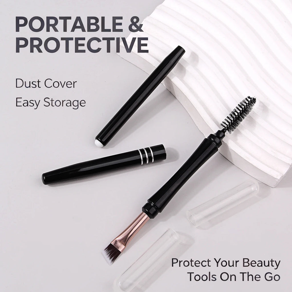 KOSSHOW 2-Pc Travel Makeup Brush Set – Eyebrow, Lash & Lip Eye & Lip Brush Set QXL