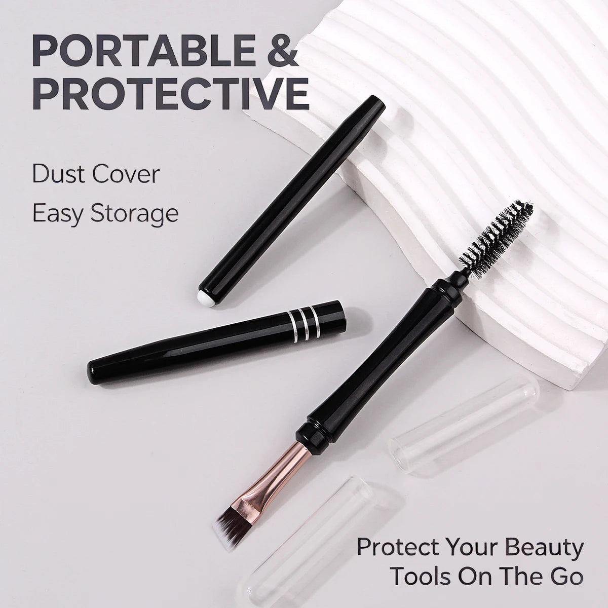 KOSSHOW 2-Pc Travel Makeup Brush Set – Eyebrow, Lash & Lip Eye & Lip Brush Set QXL