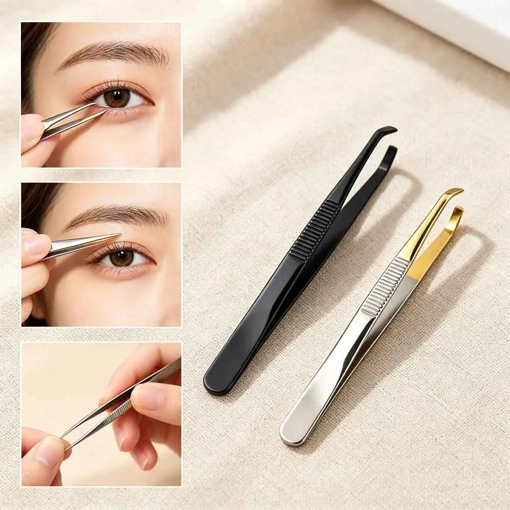 Curved Stainless Steel Eyebrow Tweezers | Half Gold Plated Eyebrow Tweezers QXL