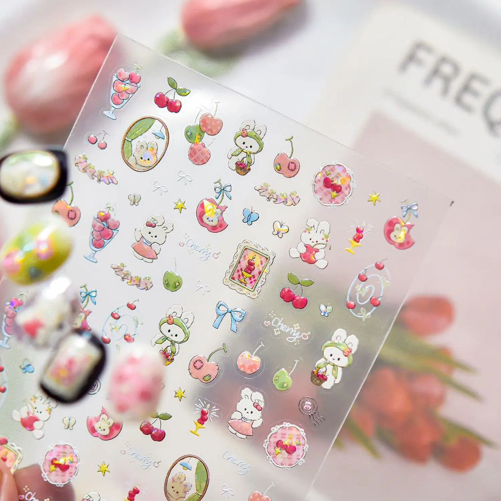 5D Spring Nail Art Stickers – Rabbit, Cherry, Tulip & Bow Nail Art Stickers QXL
