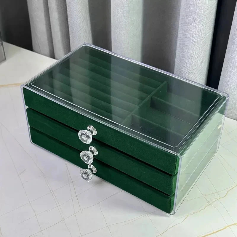 3-Tier Stackable Drawer Jewelry Box | Velvet Organizer Case Jewelry Storage Box QXL