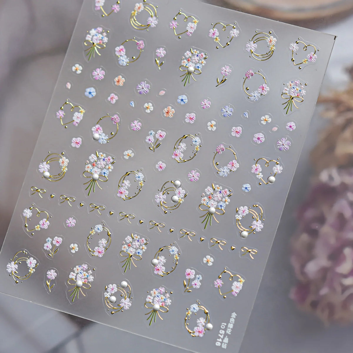 5D Gold Foil Floral Nail Stickers | French Bouquet Decals Nail Art Stickers QXL