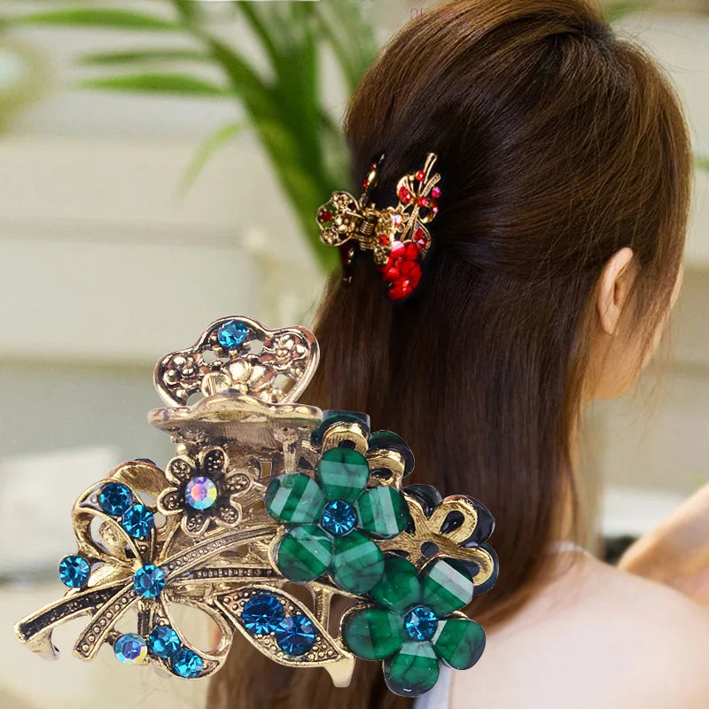 Women Rhinestone Butterfly Flower Hair Clips & Barrettes Decorative Hair Clips QXL