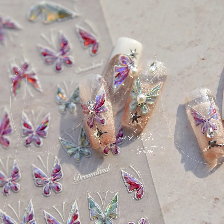 5D Embossed Flower & Butterfly Nail Stickers | Self-Adhesive Nail Art Stickers QXL