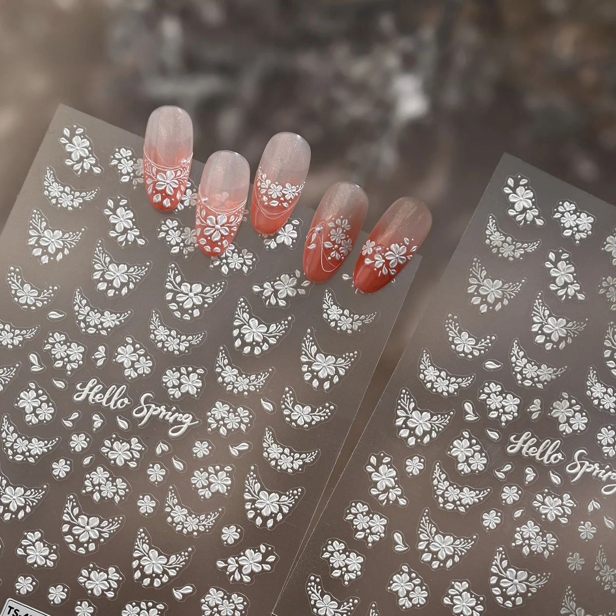 5D White Floral Nail Stickers | Self-Adhesive Spring Decals Nail Art Stickers QXL