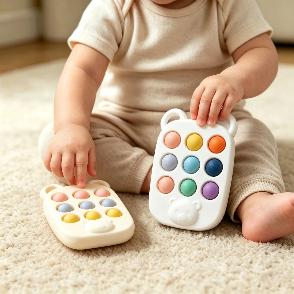 Bear Pop It Fidget Toy | 9-Button Silicone Sensory Toy for Toddlers Silicone Sensory Toy QXL