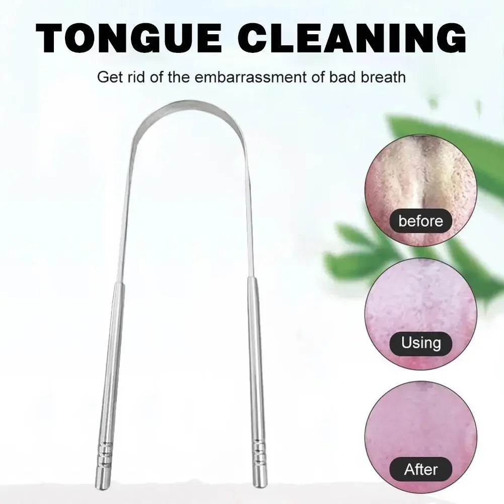 2-Pack U-Shaped Stainless Steel Tongue Scrapers | Fresh Breath Tongue Scraper Set QXL