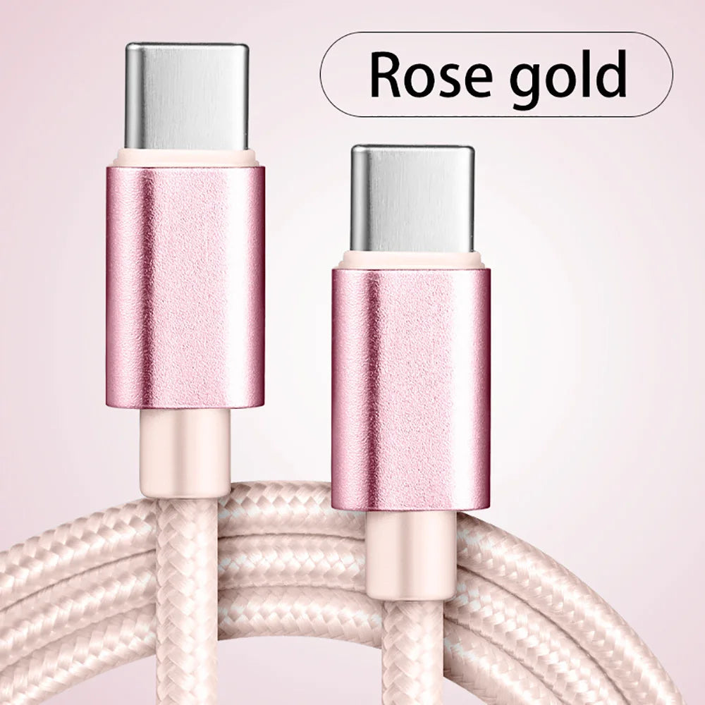 66W USB-C to USB-C Fast Charging Nylon Cable 1M 2M 3M USB-C Charging Cable QXL rose gold 3m