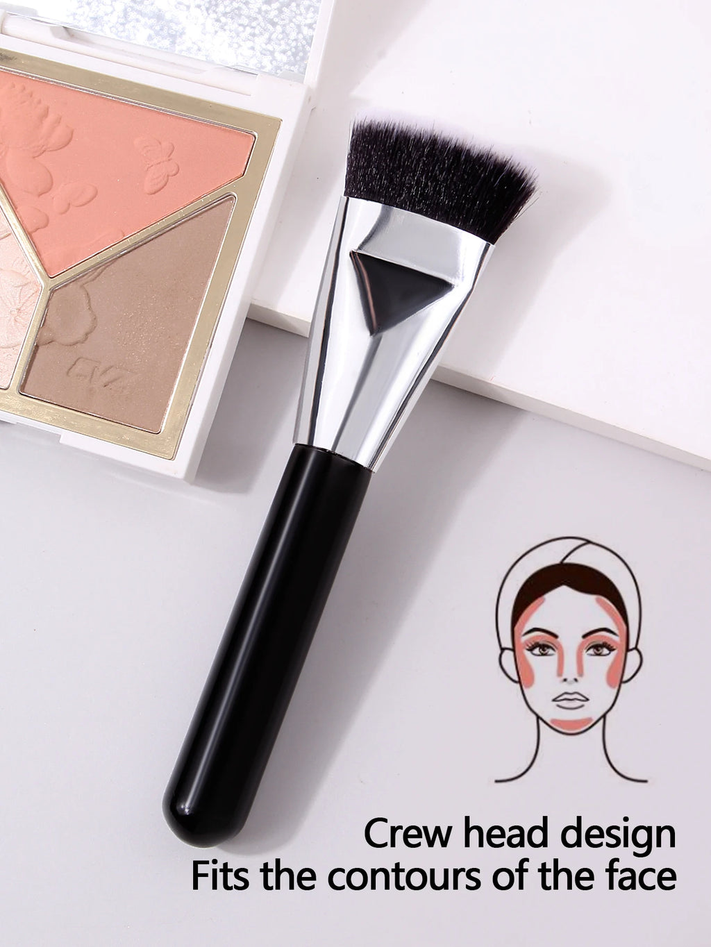 Flat Head Foundation & Contour Makeup Brush | Silver Tube Makeup Brush QXL