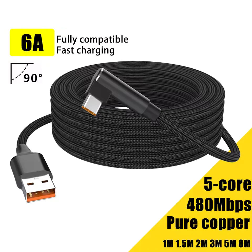 USB-C 6A Fast Charge Braided Cable 1M–8M | iPhone & Android USB-C Charging Cable QXL