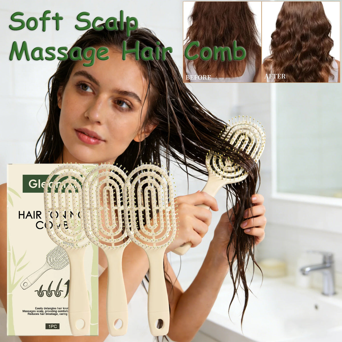 eelhoe Hollow Out Detangling Comb | Curly & Wet Hair Brush Detangling Hair Comb QXL