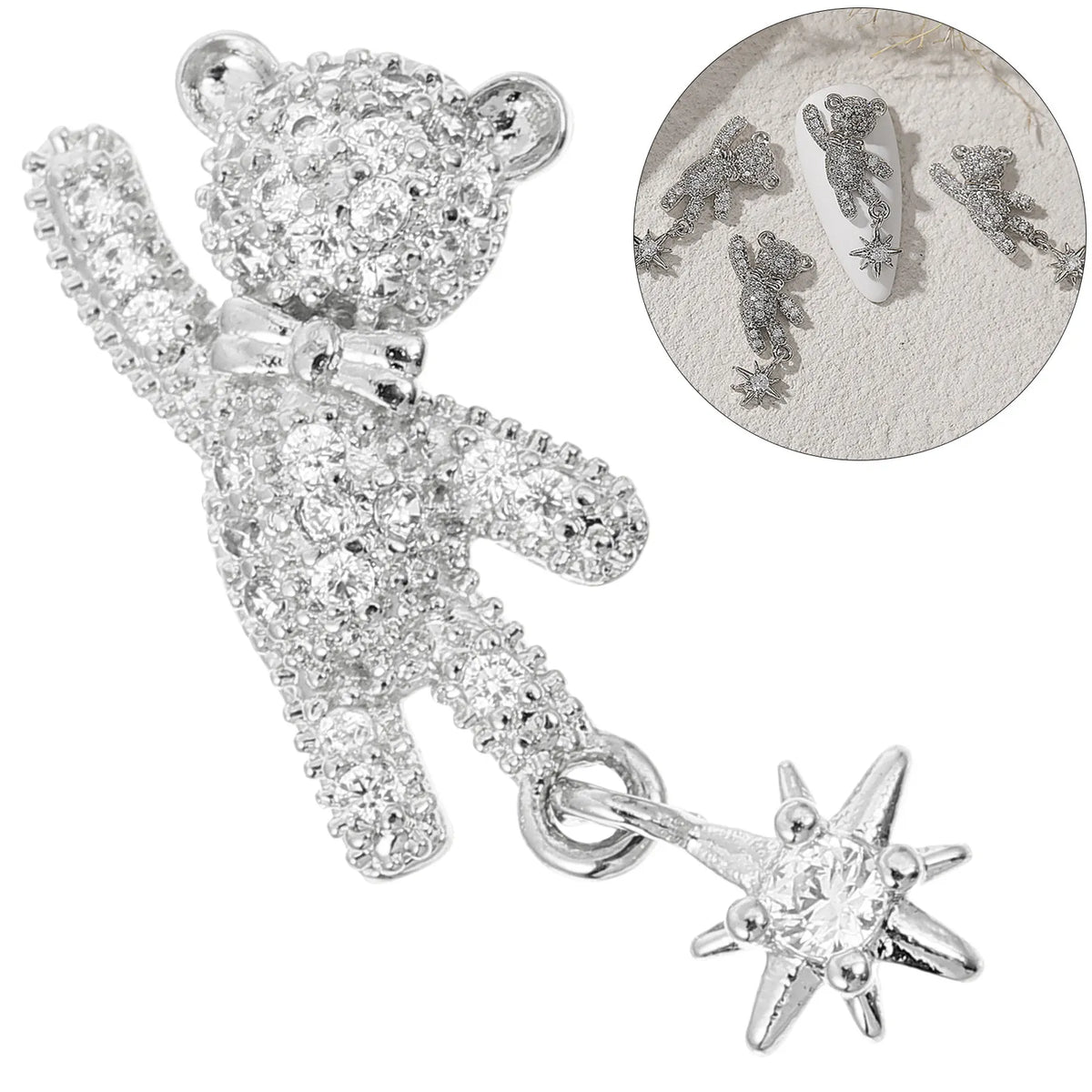 5-Pack Bear Nail Art Studs | Kawaii Zircon Bowknot Charms Nail Art Charms QXL