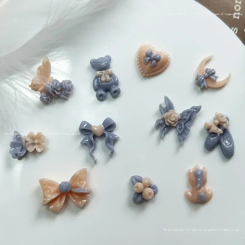 20-Pc 3D Luminous Nail Charms | Flower Butterfly Bow Resin Set Nail Art Charms QXL