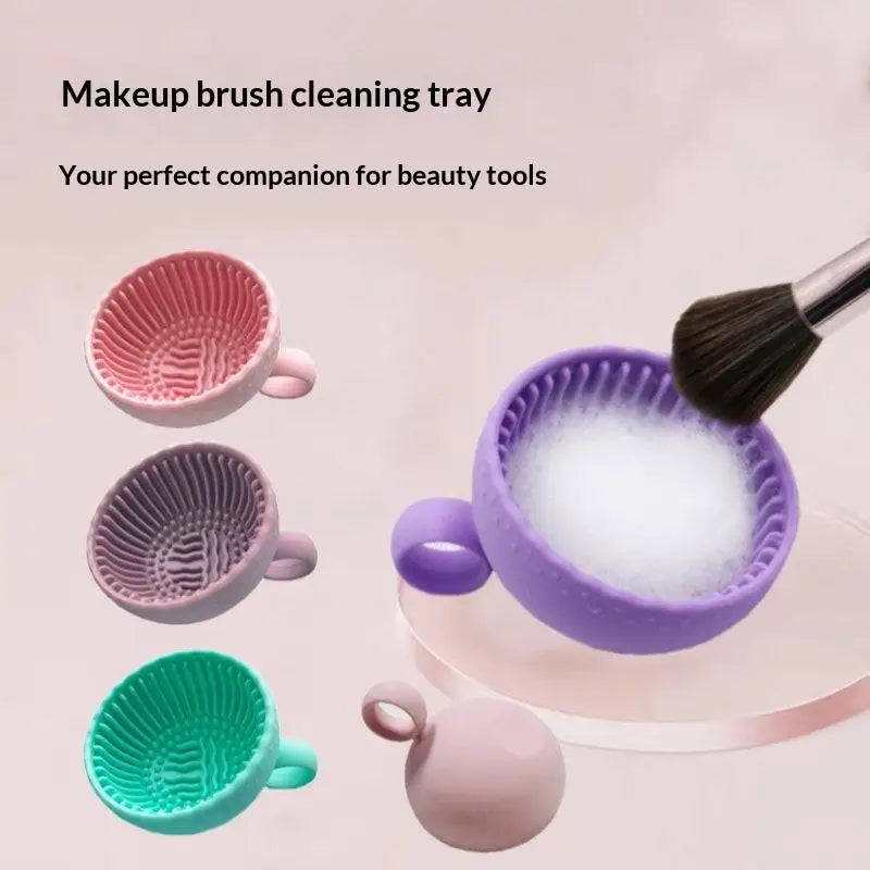 Silicone Makeup Brush Cleaning Bowl & Scrubber Pad Brush Cleaning Tool QXL