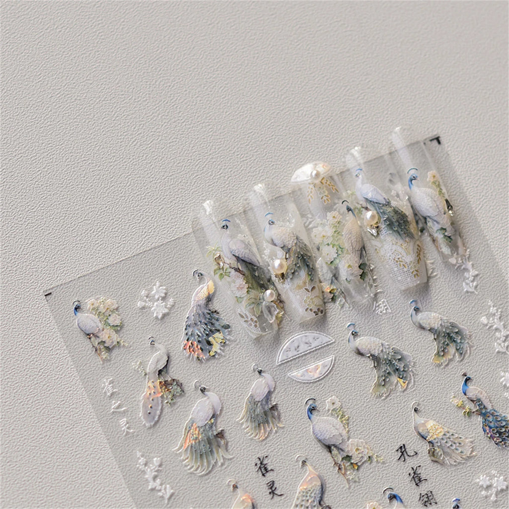 5D Laser Nail Art Stickers – Peafowl & Phoenix Decals Nail Art Stickers QXL