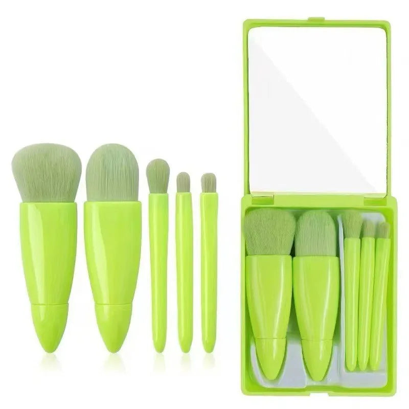 5-Piece Travel Makeup Brush Set with Case & Mirror Travel Makeup Brush Set QXL