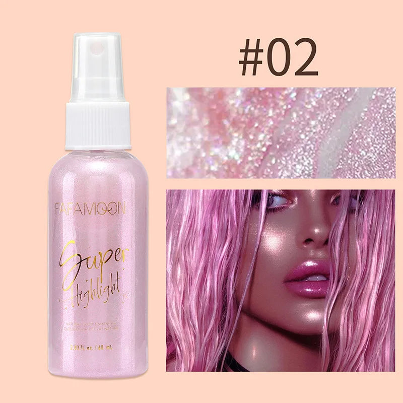 Glitter Body Highlight Spray – 5 Colors Face & Hair Illuminator Body Highlight Spray QXL 02 Pink