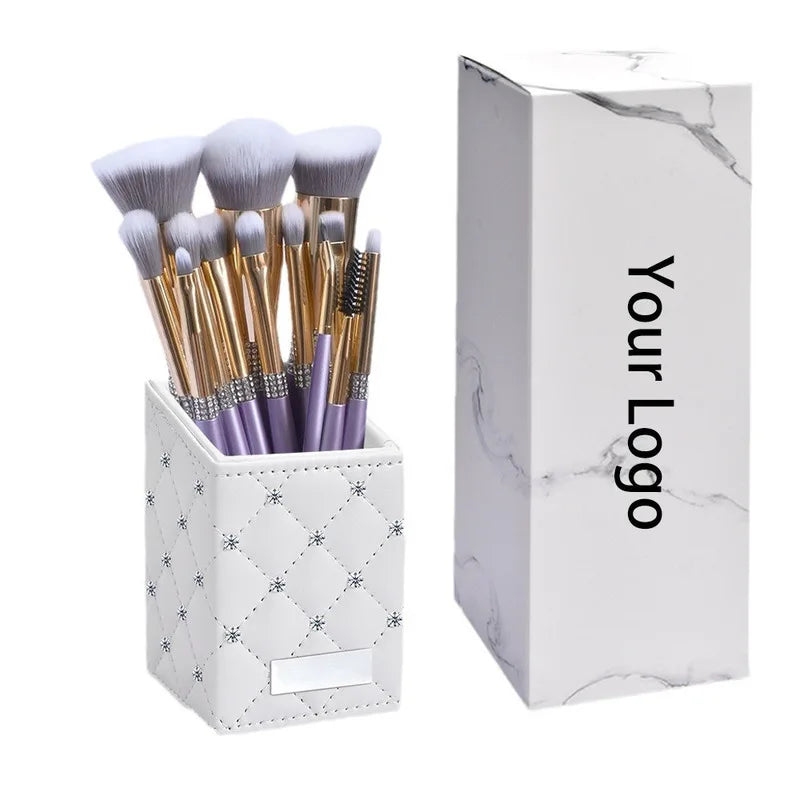 10-Pc Lilac Purple Diamond Makeup Brush Set & Storage Cup Makeup Brush Set QXL