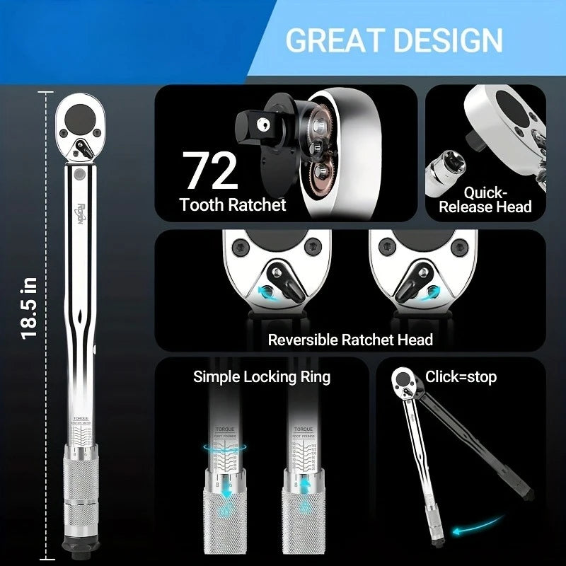 1/4 3/8 1/2" Torque Wrench 5–210Nm Two-Way Adjustable Ratchet Torque Wrench QXL
