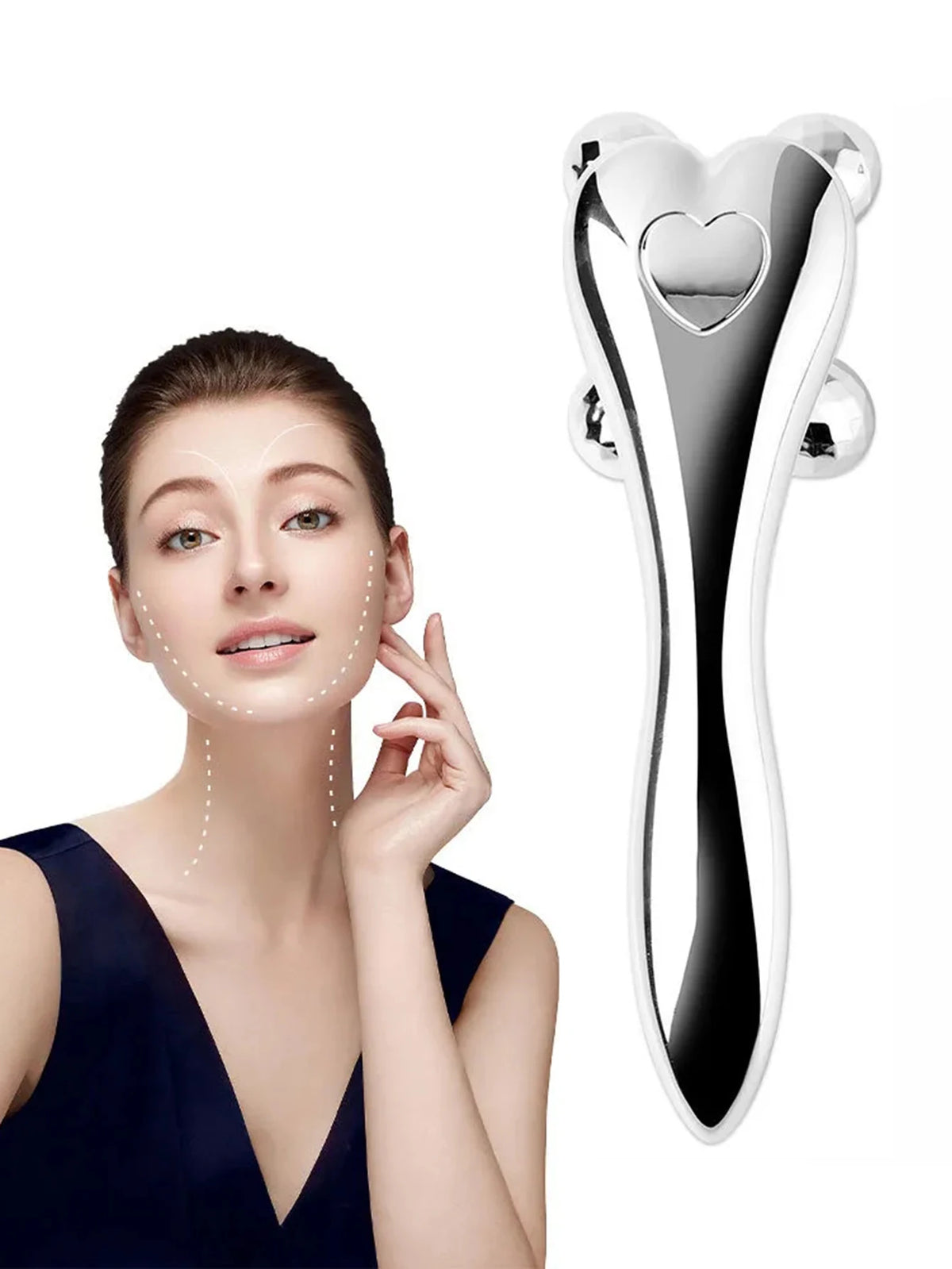 4D Y-Shape Facial Roller | Face, Eye & Neck Massager Silver Facial Massage Roller QXL