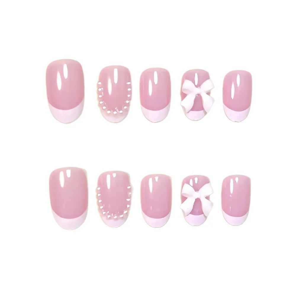 Almond Press-On Nails Bow Charms | Glossy Y2K Full Cover Set Press-On False Nails QXL