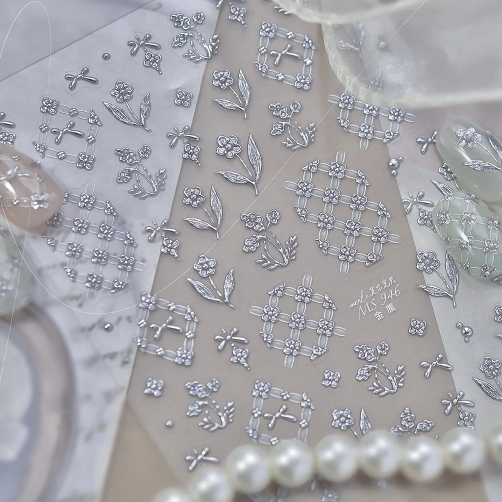 5D Retro Palace Nail Stickers | Gold Silver Star Moon Jewel Decals Nail Art Stickers QXL MS946