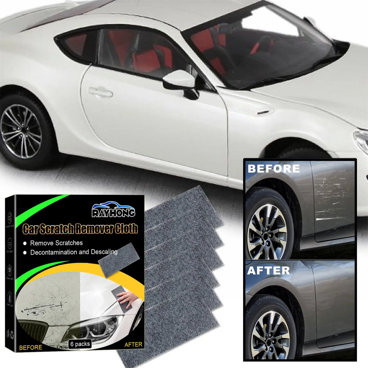6-Pack Nano Sparkle Cloth | Car Scratch & Stain Remover Car Detailing Cloth QXL