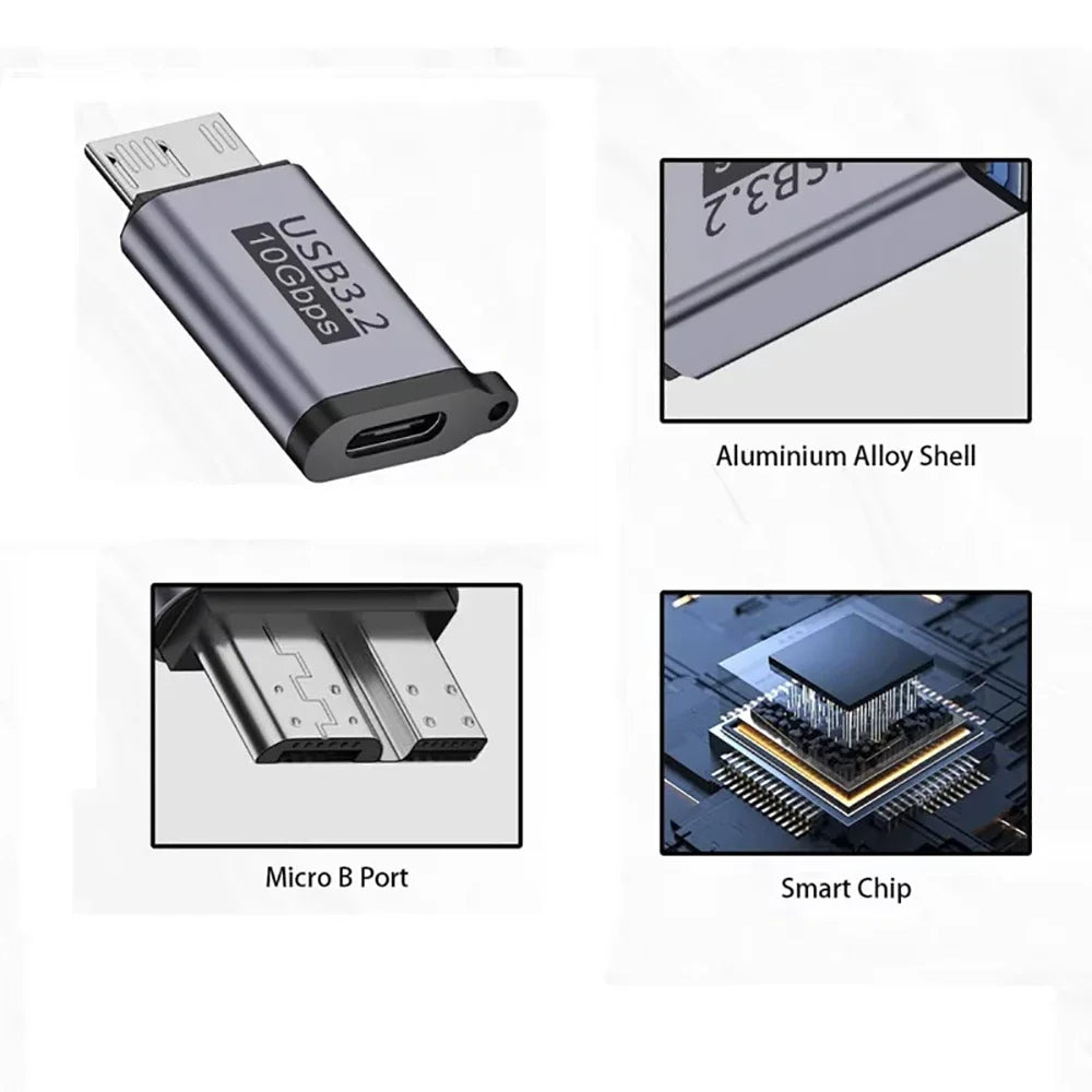 USB 3.0 Micro-B to USB-C Female Adapter | HDD 10Gbps USB Cable Adapter QXL