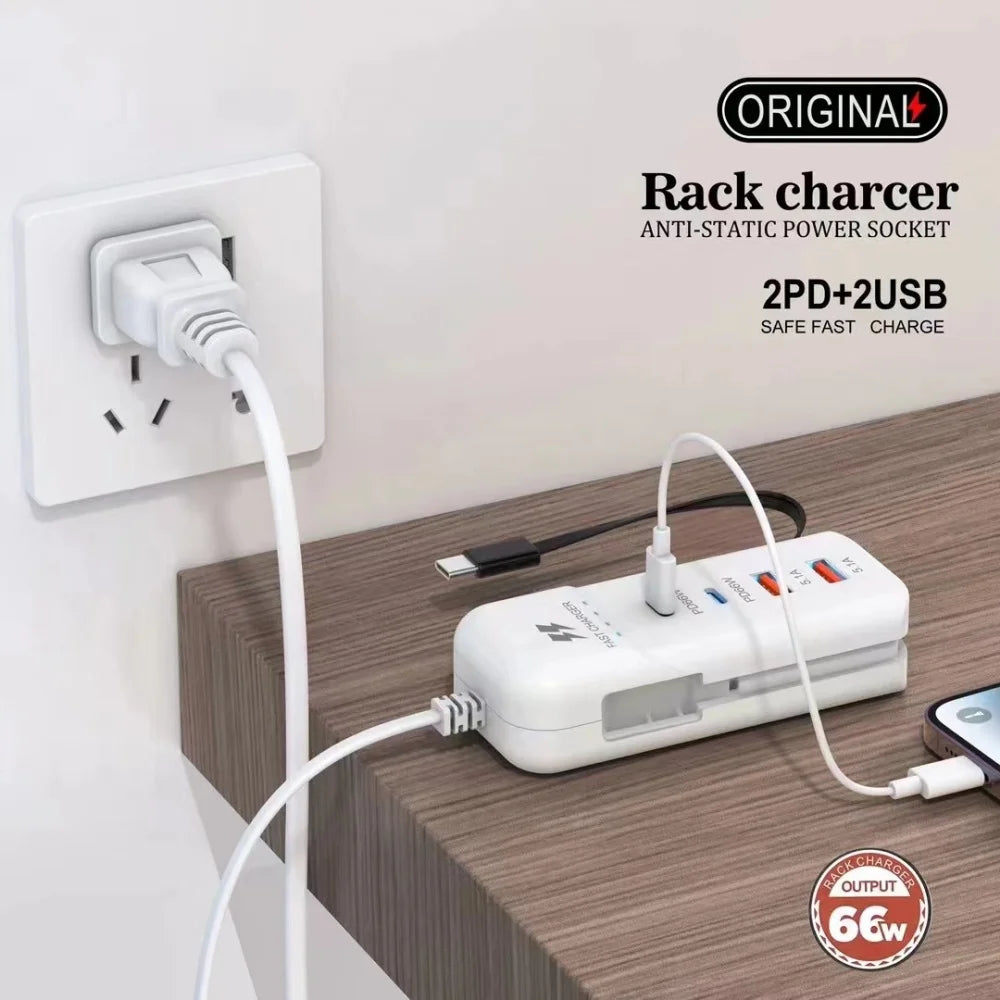 66W 4-Port USB-C Fast Charger | EU US UK Plug Wall Adapter USB-C Wall Charger QXL