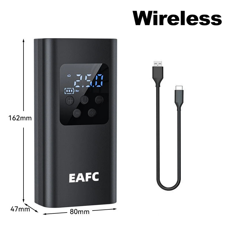 EAFC Wireless & Wired Portable Tyre Inflator with LCD Display Tyre Inflator Pump QXL