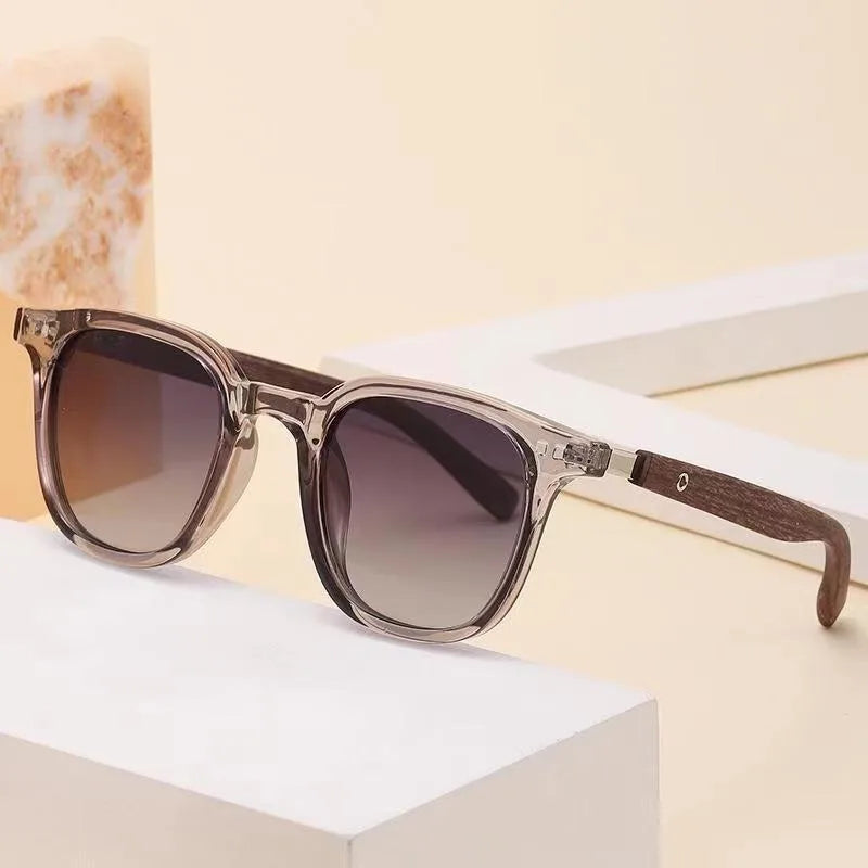 Retro Wood Grain Square Sunglasses UV Protection Unisex Retro Sunglasses QXL smoky gray