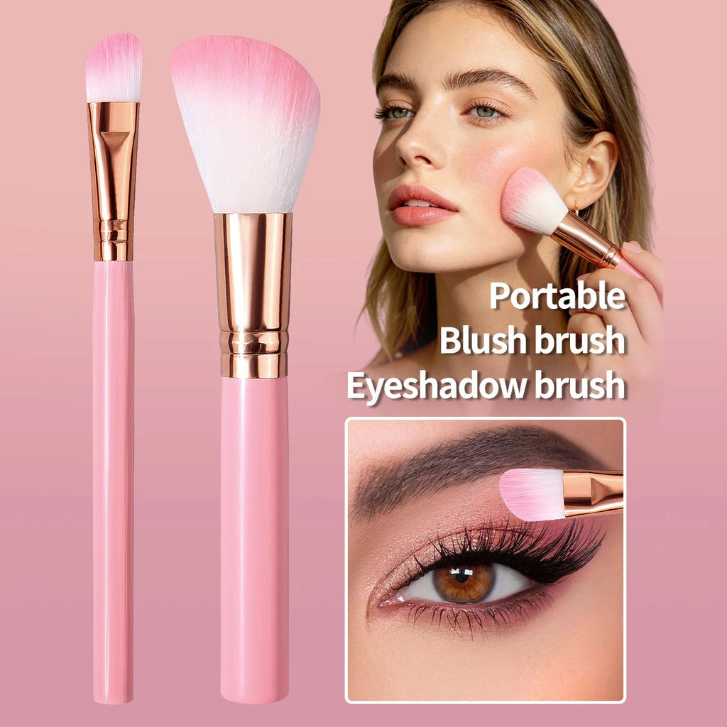 KOSSHOW 2-Pc Blush & Eyeshadow Brush Set | Pink Wood Handle Makeup Brush Set QXL Pink