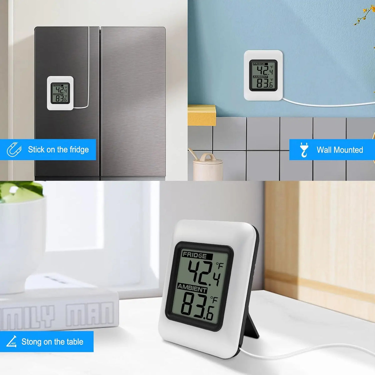 Digital Wired Refrigerator Thermometer | Large LCD Magnetic Digital Thermometer QXL