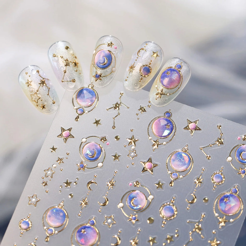 5D Cosmic Galaxy Nail Stickers | Starry Sky Planet Decals Nail Art Stickers QXL