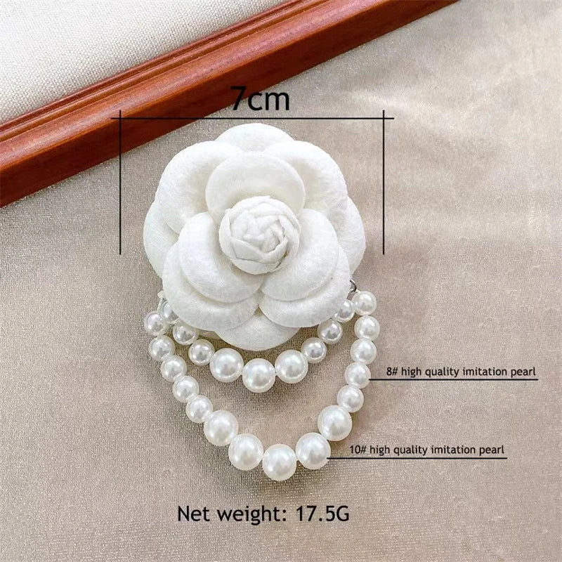 Camellia Pearl Brooch | Retro Floral Pin White Black Red Pink Floral Brooch Pin QXL