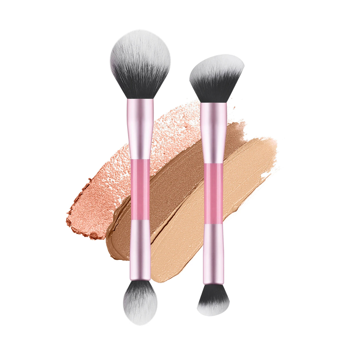 2-Pack Double-Ended Powder & Contour Makeup Brush Set Makeup Brush Set QXL Pink