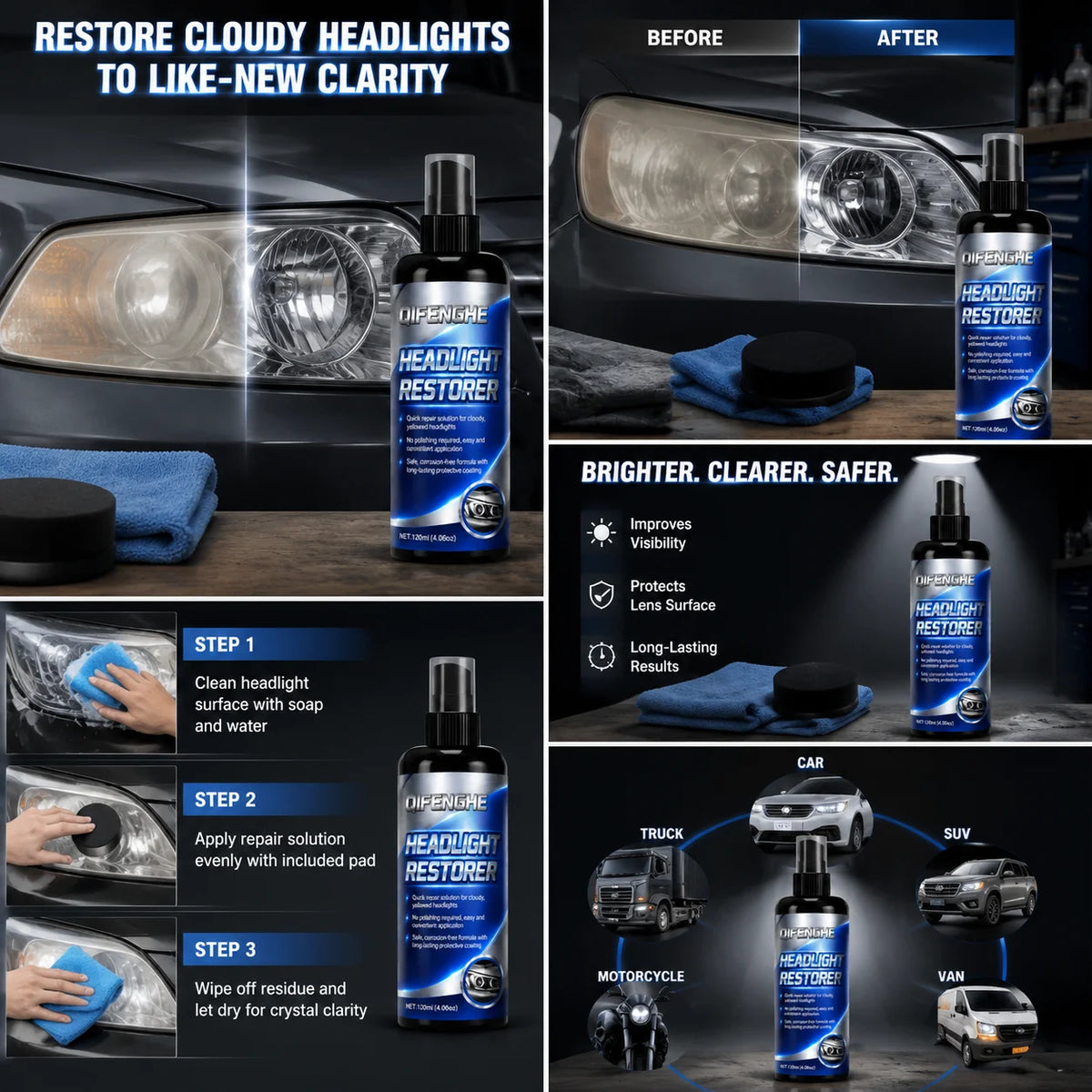 Headlight Restorer Spray | Fix Yellowed & Cloudy Headlights Headlight Restorer Spray QXL