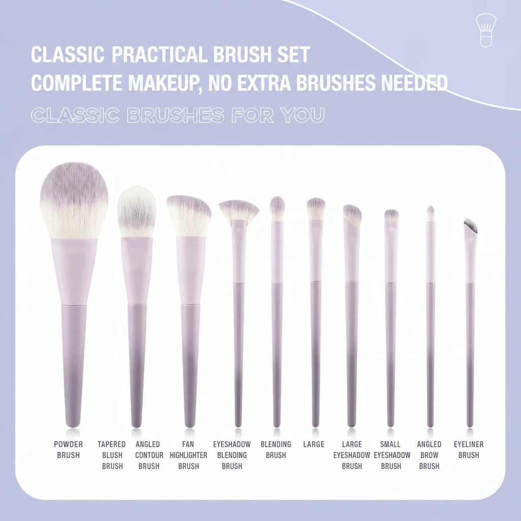 10-Pc Pink-Purple Gradient Makeup Brush Set | Synthetic Fiber Makeup Brush Set QXL