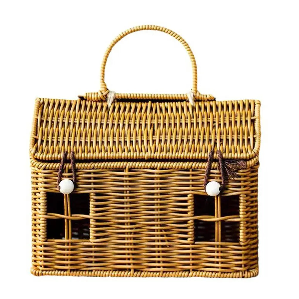 House-Shape Rattan Storage Basket with Lid | Home Organizer Storage Basket QXL A